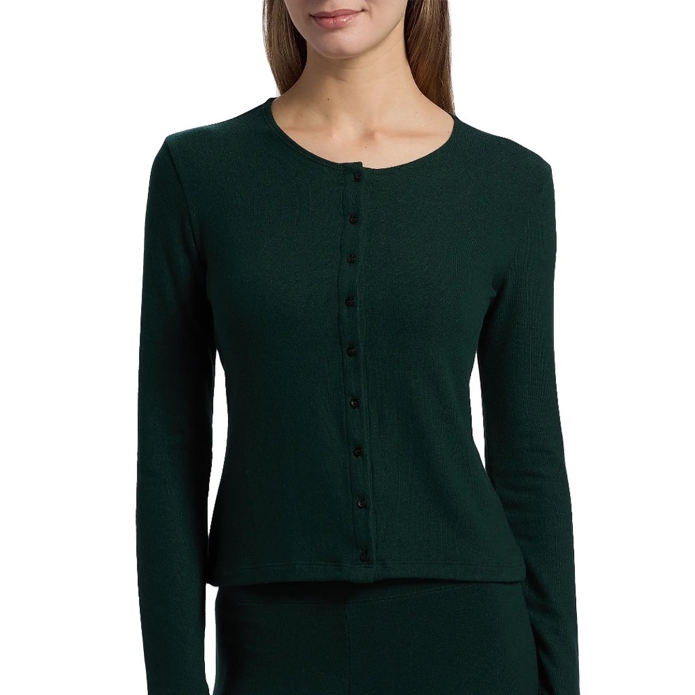 NWT Leset Lauren Cardigan Classic Crew Crop Cardigan Emerald Green Sz M